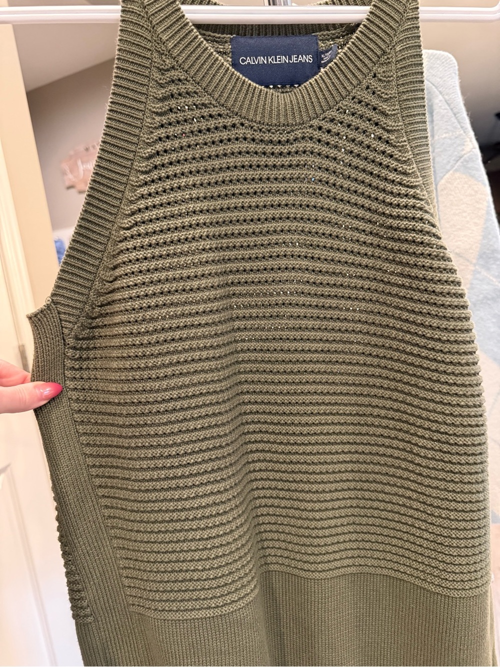 Calvin Klein Jeans Olive Green Sleeveless Ribbed Knit Top